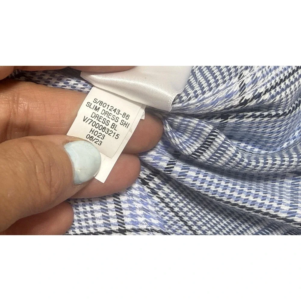 Banana Republic Dress Shirt Mens L Blue Plaid Slim Fit Wrinkle Resistant Stretch